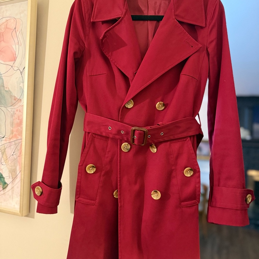 Banana Republic Red Trench Coat with tortoise buttons